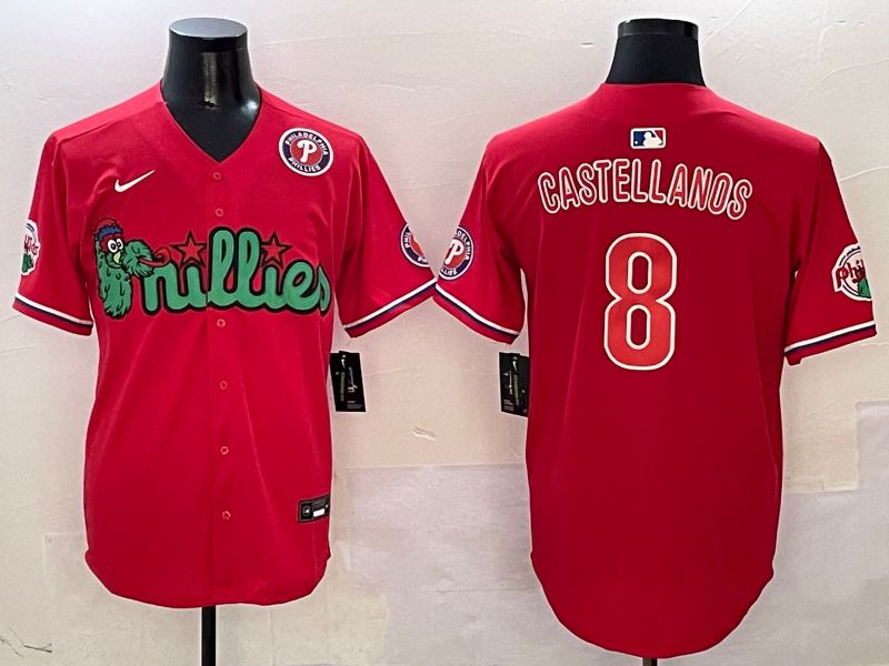 Men Philadelphia Phillies #8 Castellanos Red three generations Joint Name 2025 Nike MLB Jersey style 6